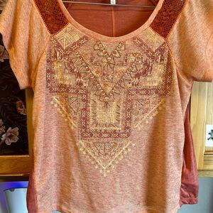 Miss Me Orange Embroidered Short Sleeve Top